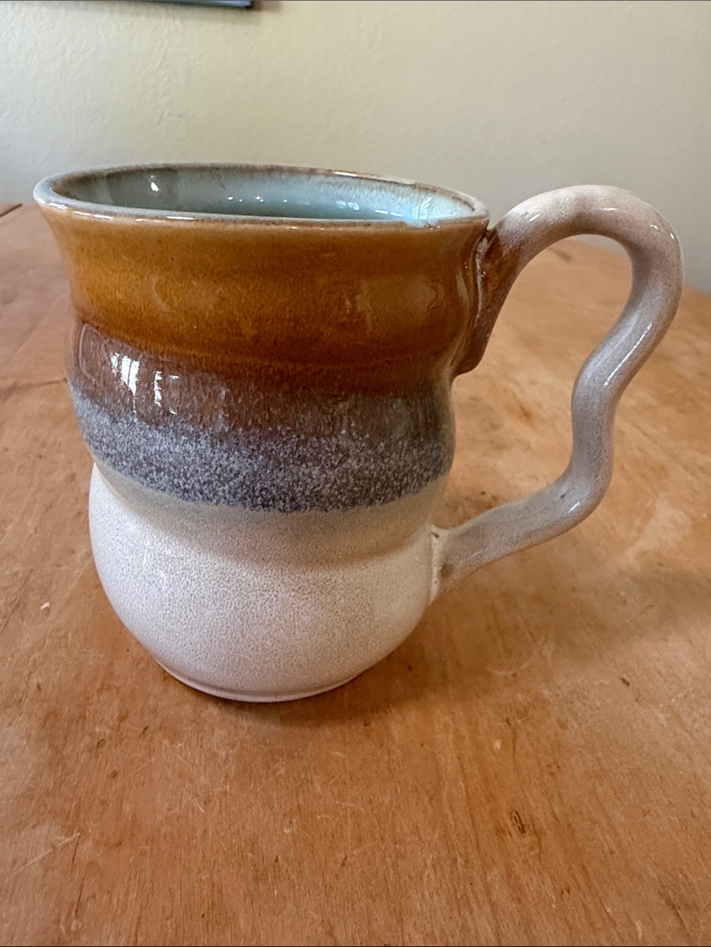 Roscher Handcrafted Ceramic Mug in Brown and Cream wavy body and handle